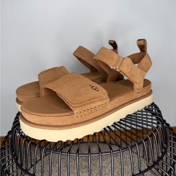 UGG Goldenstar Chestnut Suede Platform Sandals Size 12 - Picture 4 of 8